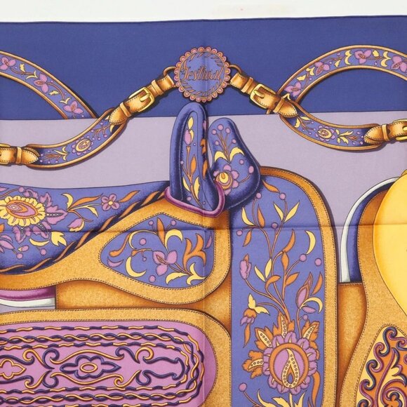 HERMES Pleated Carre 90 Scarf ""Festival"" Silk Blue Auth am8626 - Picture 3 of 15